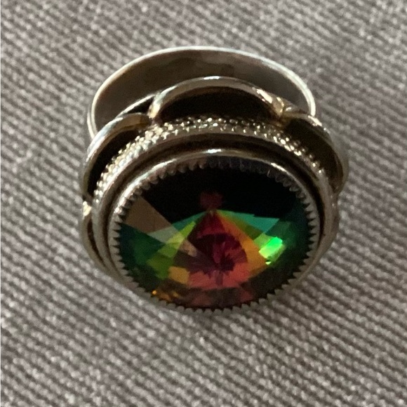 Vintage Whiting & Davis Mid-Century Watermelon Rainbow Glass Gold Ring Size 12 - Picture 3 of 12